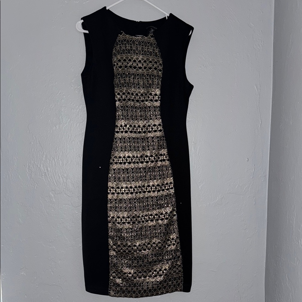 R&M Richards Black and Gold Sleeveless Sheath Dress 46